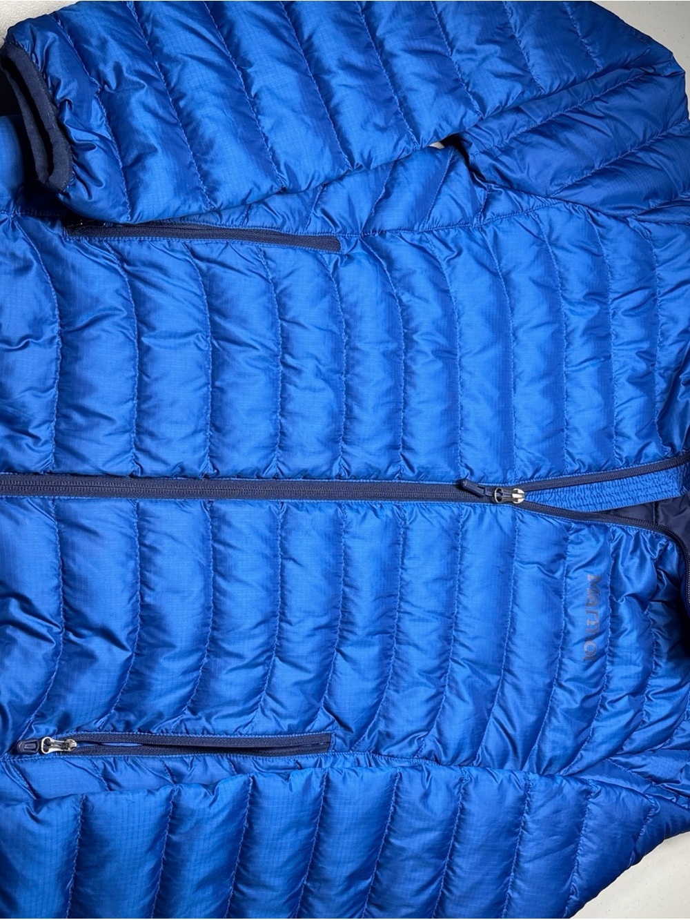 Marmot Zeus Puffer Jacket 600 Fill Men Size Small Blue Outdoor Hiking Trail Ski